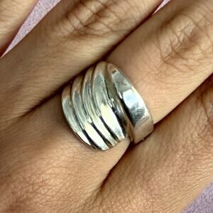 sterling silver vintage modernist ribbed band ring size 6.5
